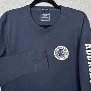 Abercrombie & Fitch‎ Mens M Blue Preppy Frat Y2K 90s College Long Sleeve Tee